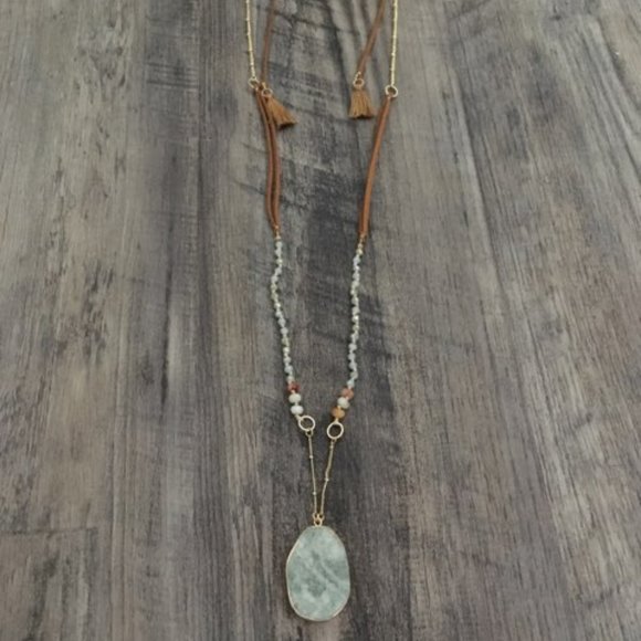 Extra Long Beaded Mixed Media Slate Necklace - Picture 1 of 5